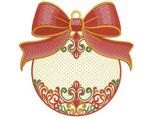 Christmas Ornament with Bow – Machine Embroidery Design, Festive Bauble Embroidery PES, Xmas Bow Decoration DST PES, Bauble Pattern pes jef