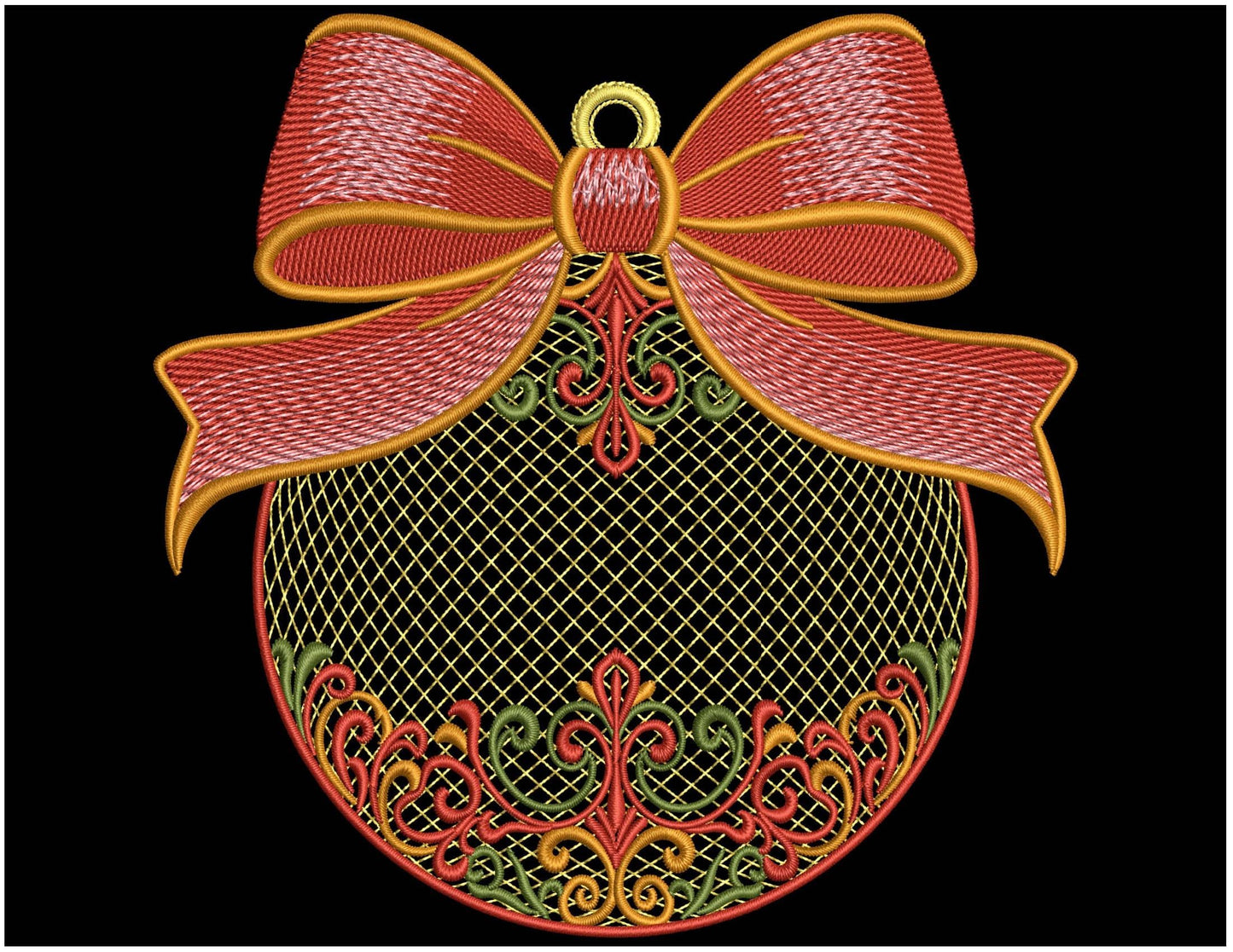 Christmas Ornament with Bow – Machine Embroidery Design, Festive Bauble Embroidery PES, Xmas Bow Decoration DST PES, Bauble Pattern pes jef