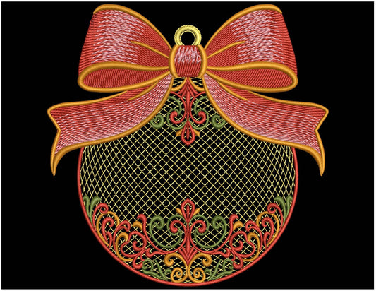 Christmas Ornament with Bow – Machine Embroidery Design, Festive Bauble Embroidery PES, Xmas Bow Decoration DST PES, Bauble Pattern pes jef