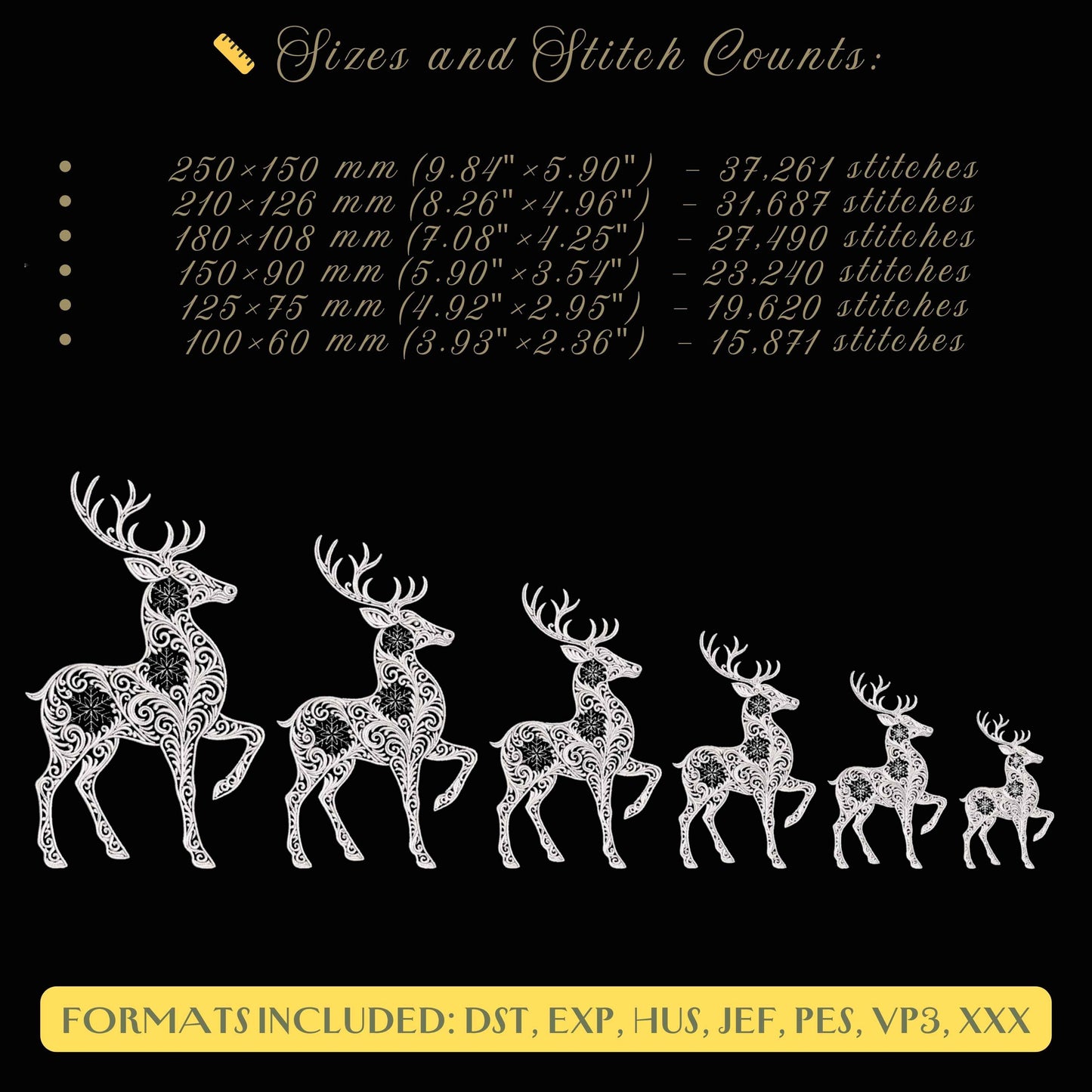 Christmas Reindeer Embroidery Design, Festive Snowflake Deer Embroidery PES Winter Reindeer Pattern PES, Deer with Snowflake Pattern DST pes