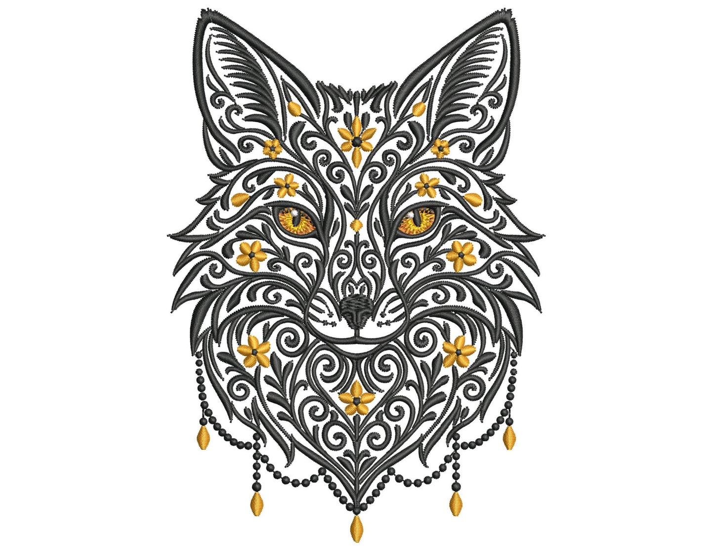 Gothic Fox Embroidery Design, Ornate Fox Embroidery, Mystical Fox Pattern PES, Animal Embroidery, Baroque Fox Embroidery, Tattoo Style Fox