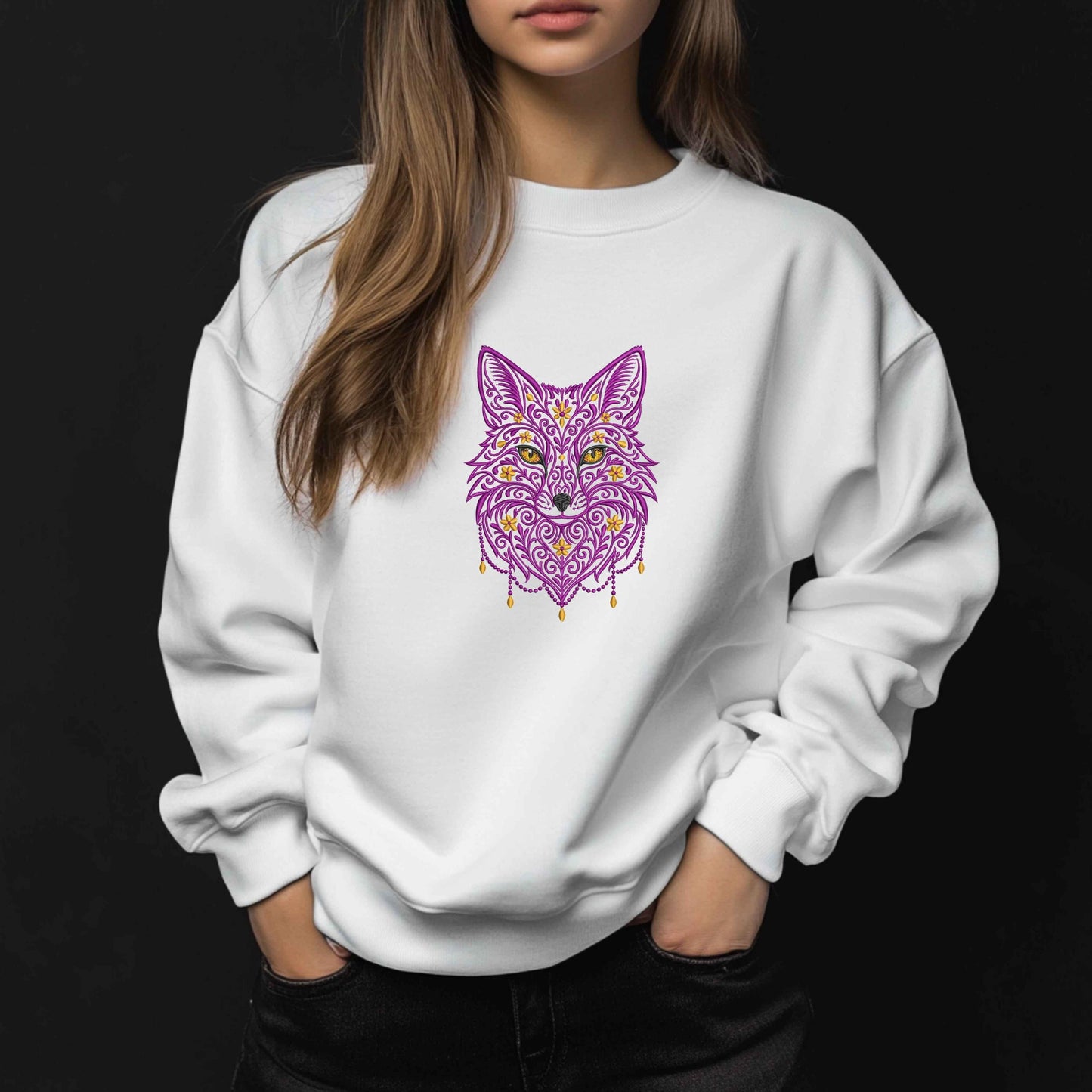 Gothic Fox Embroidery Design, Ornate Fox Embroidery, Mystical Fox Pattern PES, Animal Embroidery, Baroque Fox Embroidery, Tattoo Style Fox