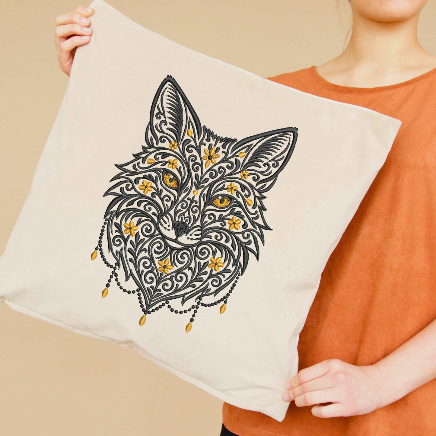 Gothic Fox Embroidery Design, Ornate Fox Embroidery, Mystical Fox Pattern PES, Animal Embroidery, Baroque Fox Embroidery, Tattoo Style Fox