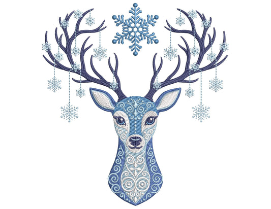 Folk Deer Christmas Machine Embroidery Design PES, Winter Reindeer with Snowflakes, Scandinavian Winter Xmas, Deer Pattern PES, Nordic Deer