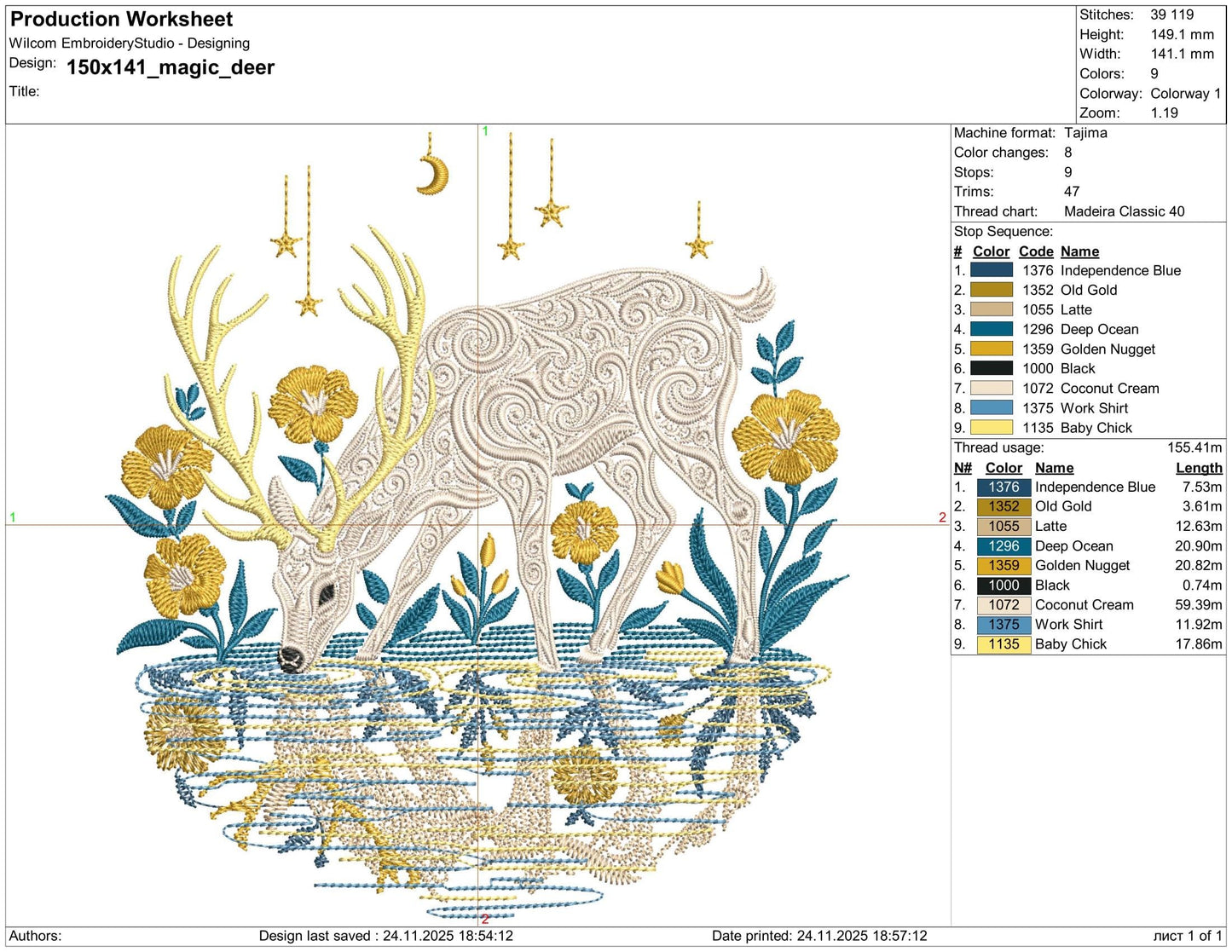 Magic Deer Embroidery Design, Mystical Stag Reflecting Water Embroidery, Floral Woodland Embroidery, Animal Embroidery, Deer Pattern PES DST