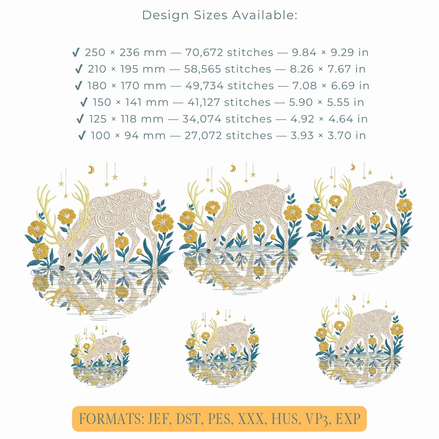 Magic Deer Embroidery Design, Mystical Stag Reflecting Water Embroidery, Floral Woodland Embroidery, Animal Embroidery, Deer Pattern PES DST