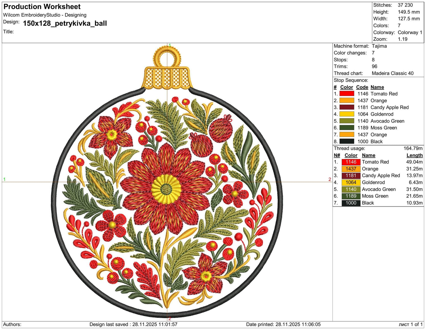 Petrykivka Christmas Ornament Embroidery Design PES, Ukrainian Floral Bauble Machine Embroidery Pattern, Petrykivka Folk Art Embroidery DST