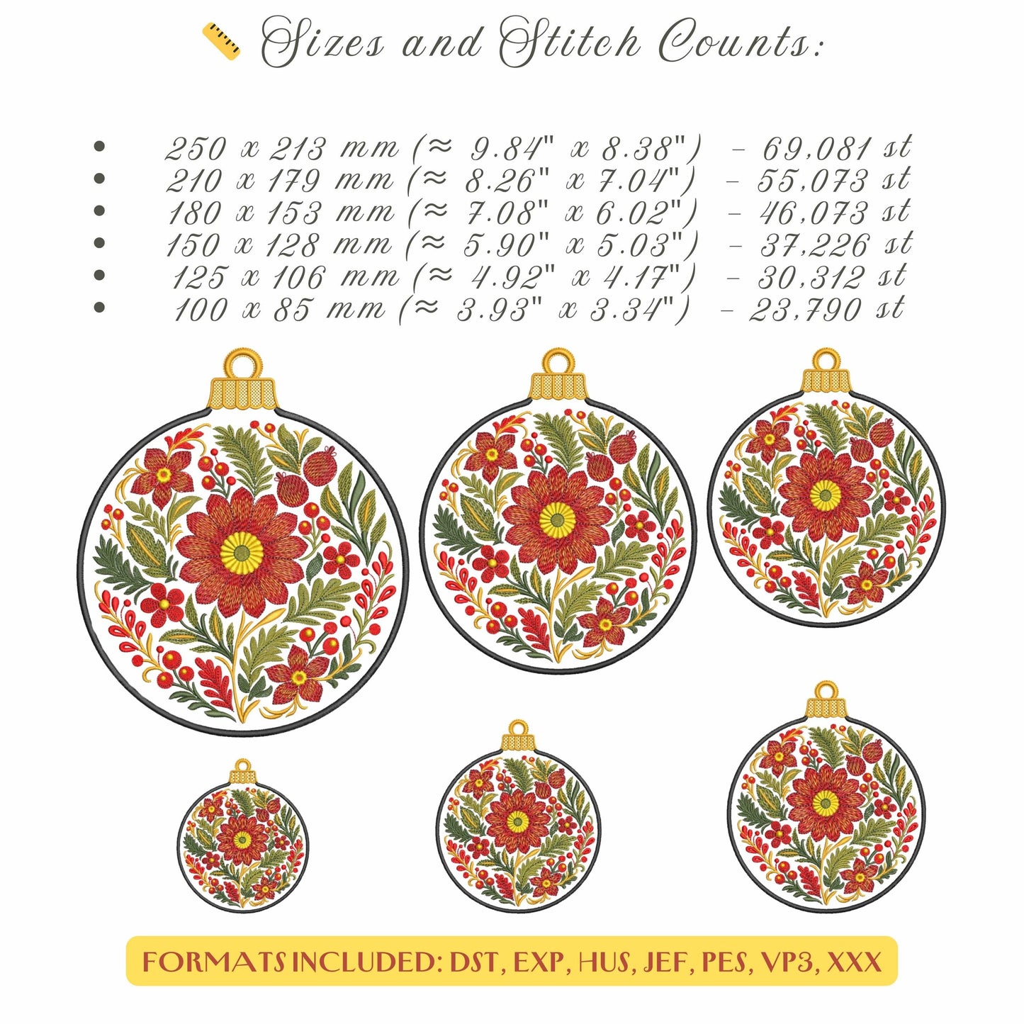 Petrykivka Christmas Ornament Embroidery Design PES, Ukrainian Floral Bauble Machine Embroidery Pattern, Petrykivka Folk Art Embroidery DST