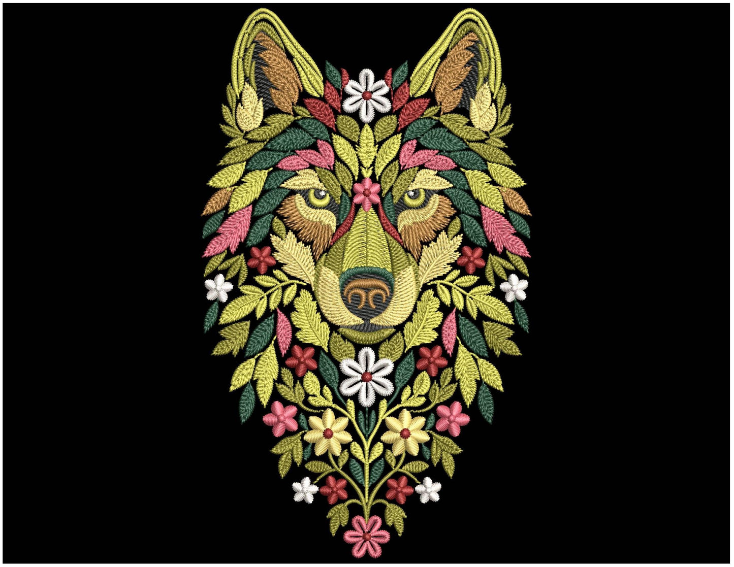 Floral Wolf Embroidery Design, Boho Wolf Embroidery Pattern PES, Animal Embroidery, Embroidery For Clothing, Hoodies, Bags, Home Decor PES
