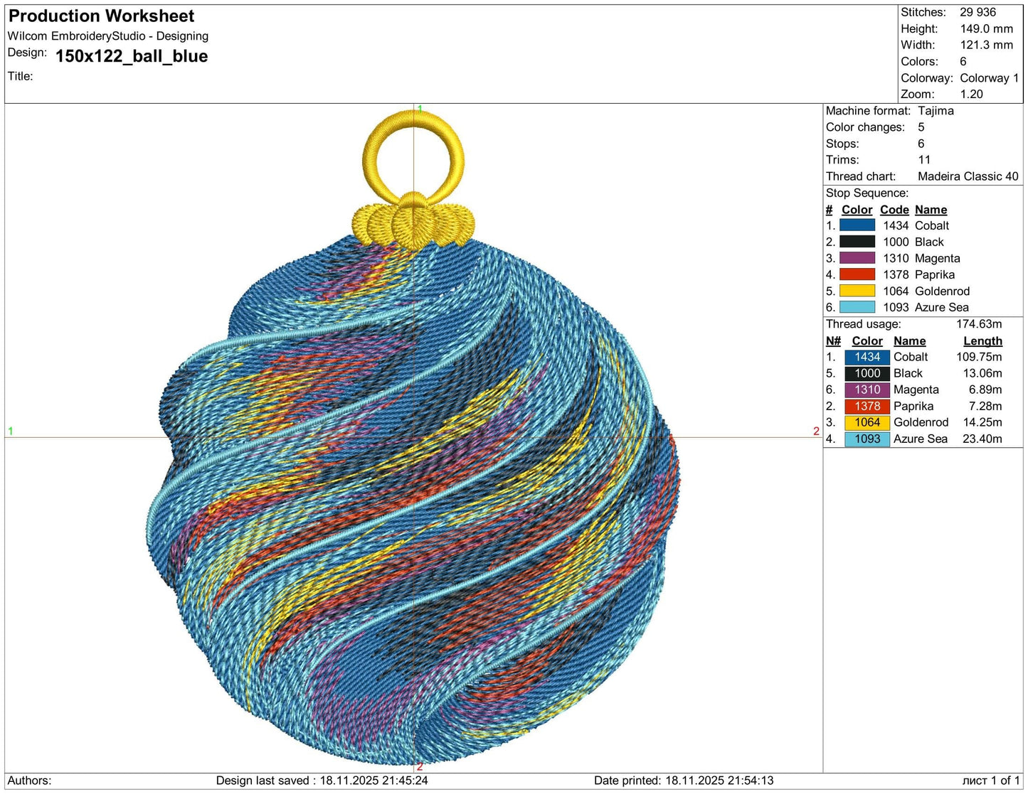 Blue Christmas Ornament – Machine Embroidery Design, Swirl Bauble Pattern, Holiday Decoration Embroidery File, Christmas Pattern PES DST jef