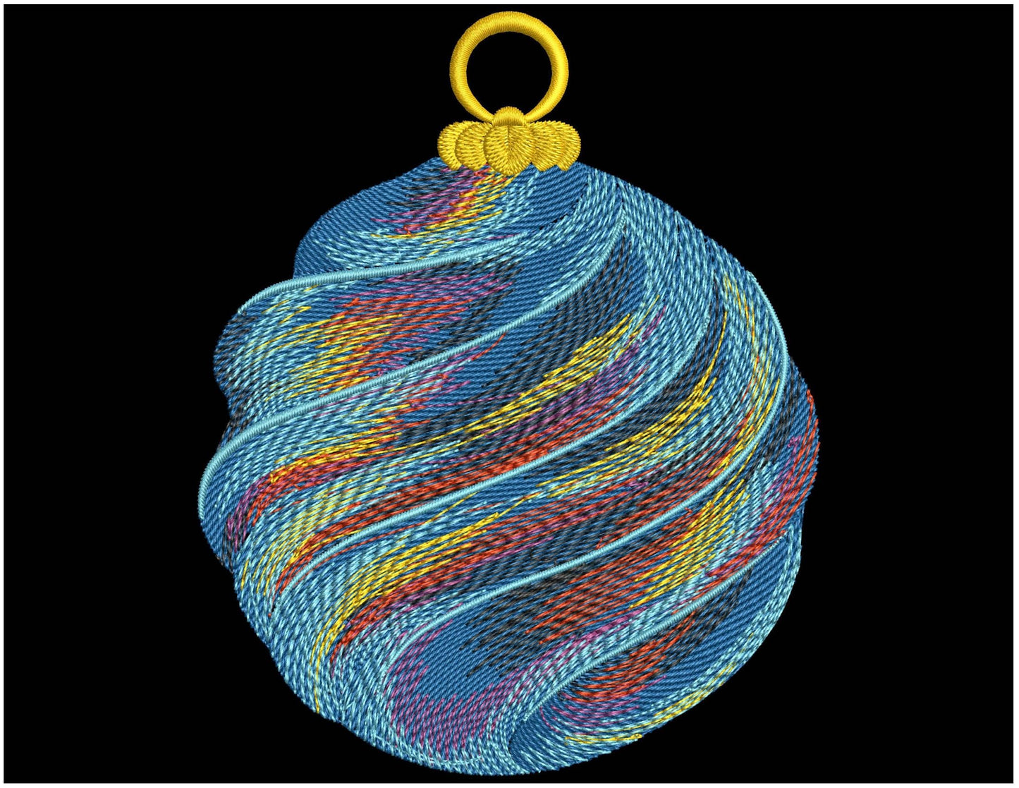 Blue Christmas Ornament – Machine Embroidery Design, Swirl Bauble Pattern, Holiday Decoration Embroidery File, Christmas Pattern PES DST jef