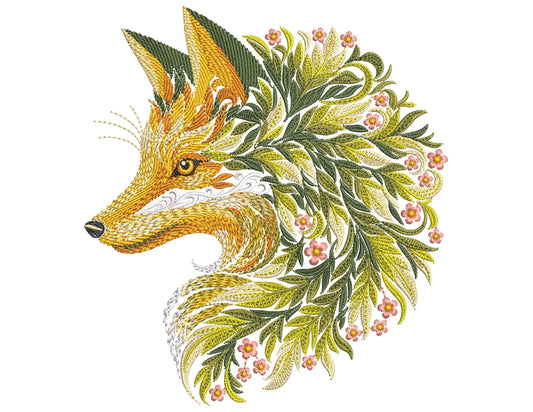 Leaf Fox Embroidery Design – Machine Embroidery Pattern PES, Forest Animal Pattern, Woodland Fox Head, Nature Embroidery File, Fox Pattern