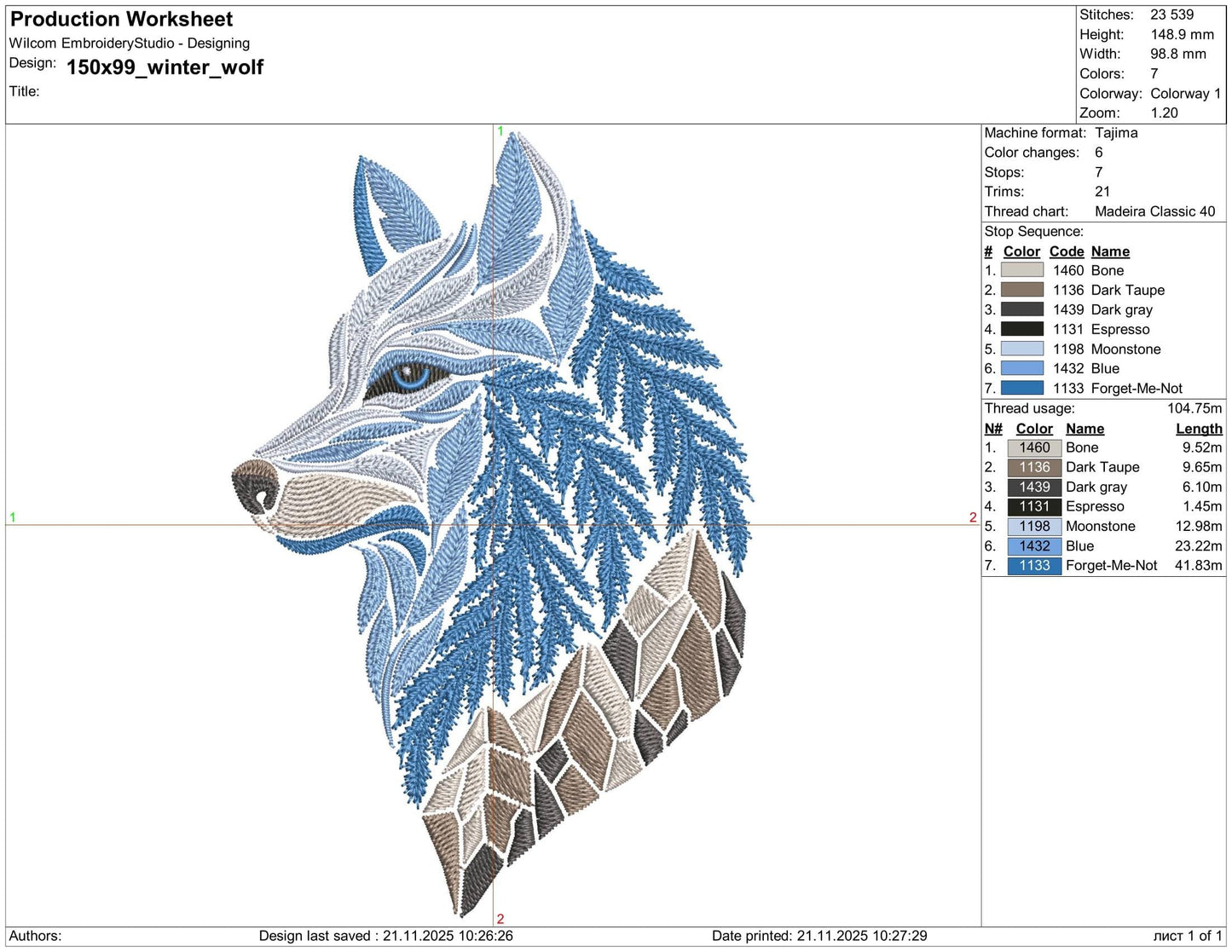 Winter Wolf Machine Embroidery Design, Frost Wolf Pattern, Woodland Animal Embroidery, Winter Wolf With Stones Embroidery PES DST, JEF, exp