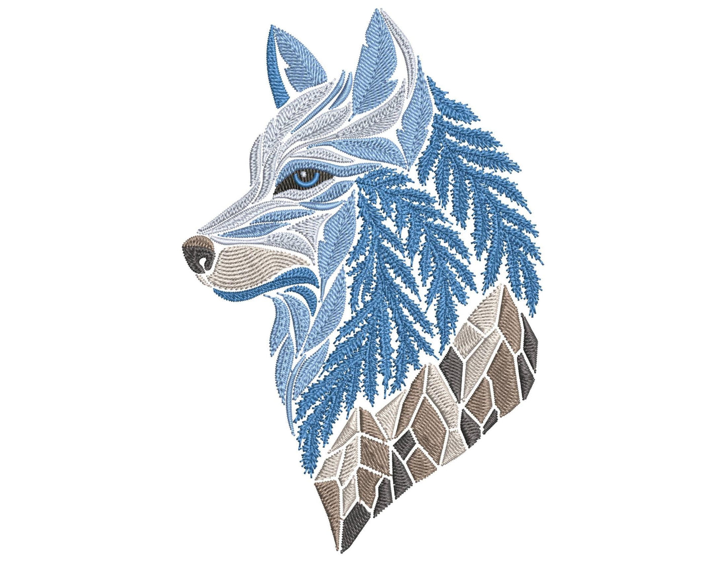 Winter Wolf Machine Embroidery Design, Frost Wolf Pattern, Woodland Animal Embroidery, Winter Wolf With Stones Embroidery PES DST, JEF, exp