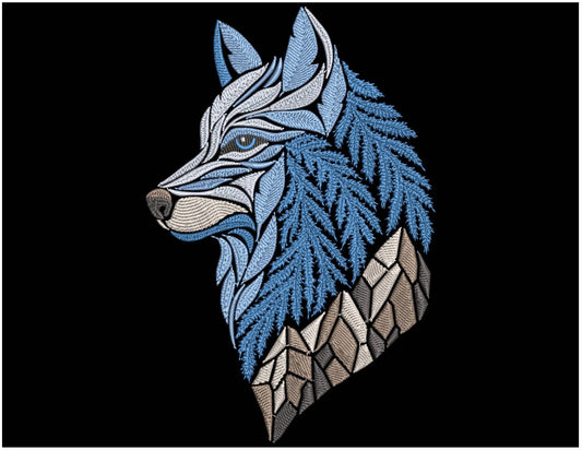 Winter Wolf Machine Embroidery Design, Frost Wolf Pattern, Woodland Animal Embroidery, Winter Wolf With Stones Embroidery PES DST, JEF, exp