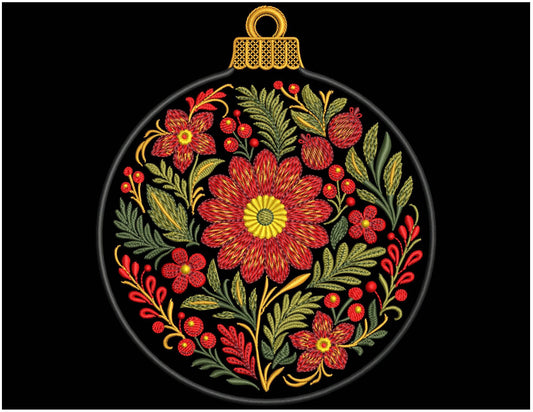 Petrykivka Christmas Ornament Embroidery Design PES, Ukrainian Floral Bauble Machine Embroidery Pattern, Petrykivka Folk Art Embroidery DST