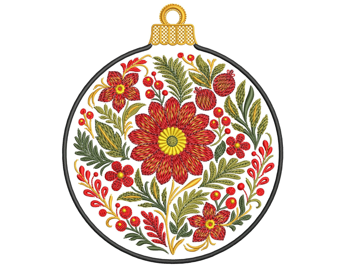 Petrykivka Christmas Ornament Embroidery Design PES, Ukrainian Floral Bauble Machine Embroidery Pattern, Petrykivka Folk Art Embroidery DST