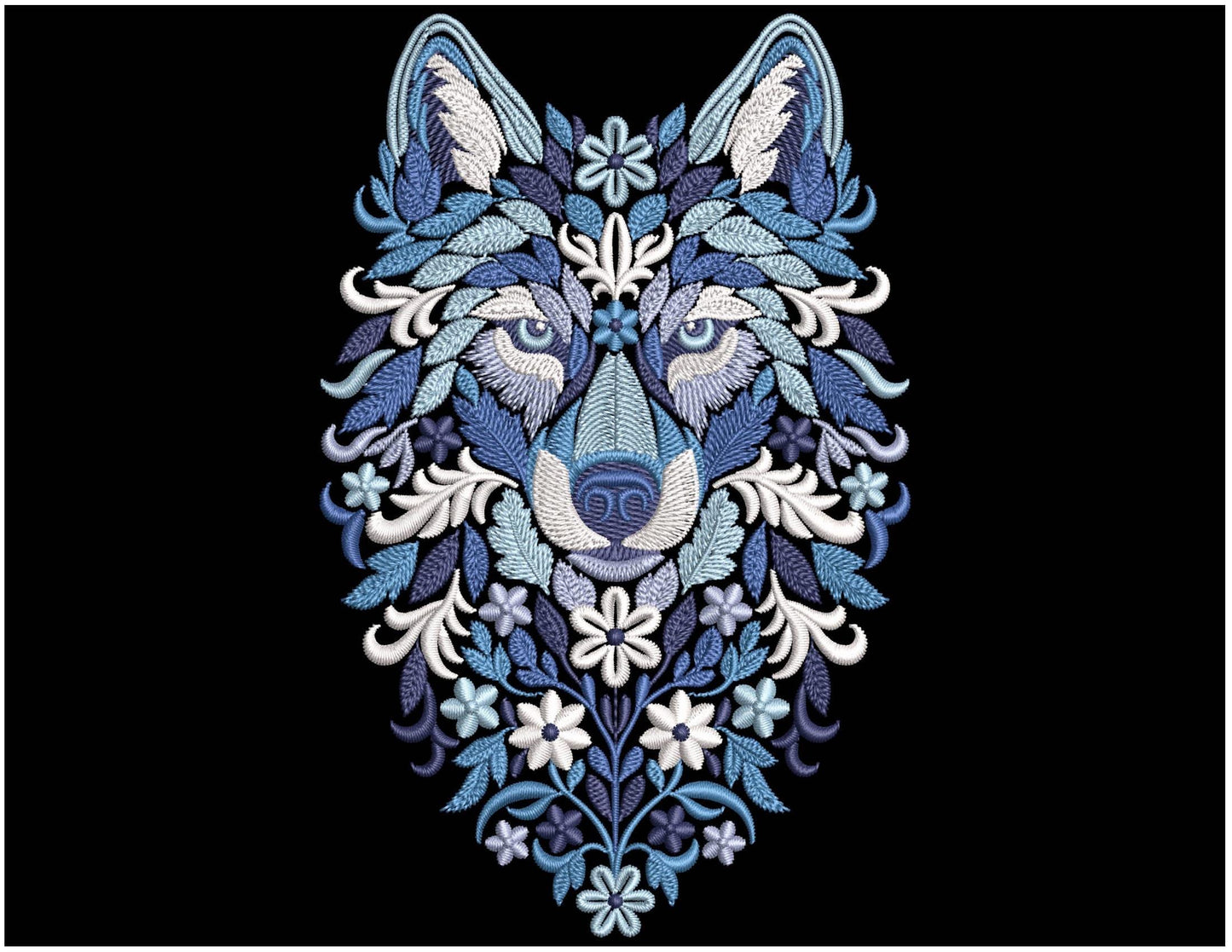 Winter Wolf Embroidery Design – Machine Embroidery Pattern PES, Floral Wolf Embroidery, Winter Embroidery, Wolf Head Wildlife Nordic Pattern