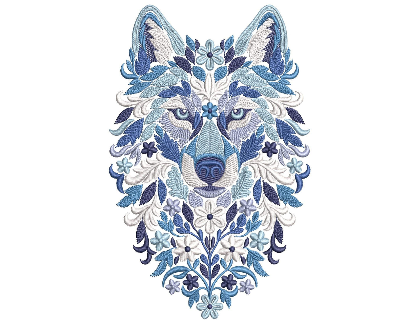 Winter Wolf Embroidery Design – Machine Embroidery Pattern PES, Floral Wolf Embroidery, Winter Embroidery, Wolf Head Wildlife Nordic Pattern