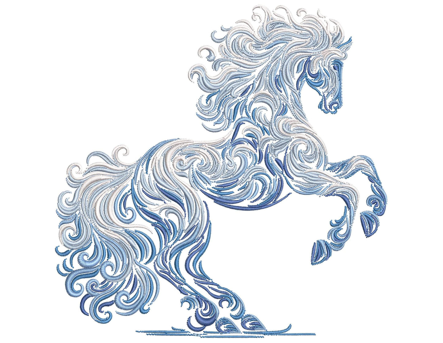 Winter Horse Embroidery Design PES DST JEF - Chinese Zodiac Horse 2026, Ice Blue Elegant Machine Embroidery File, Christmas New Year Decor