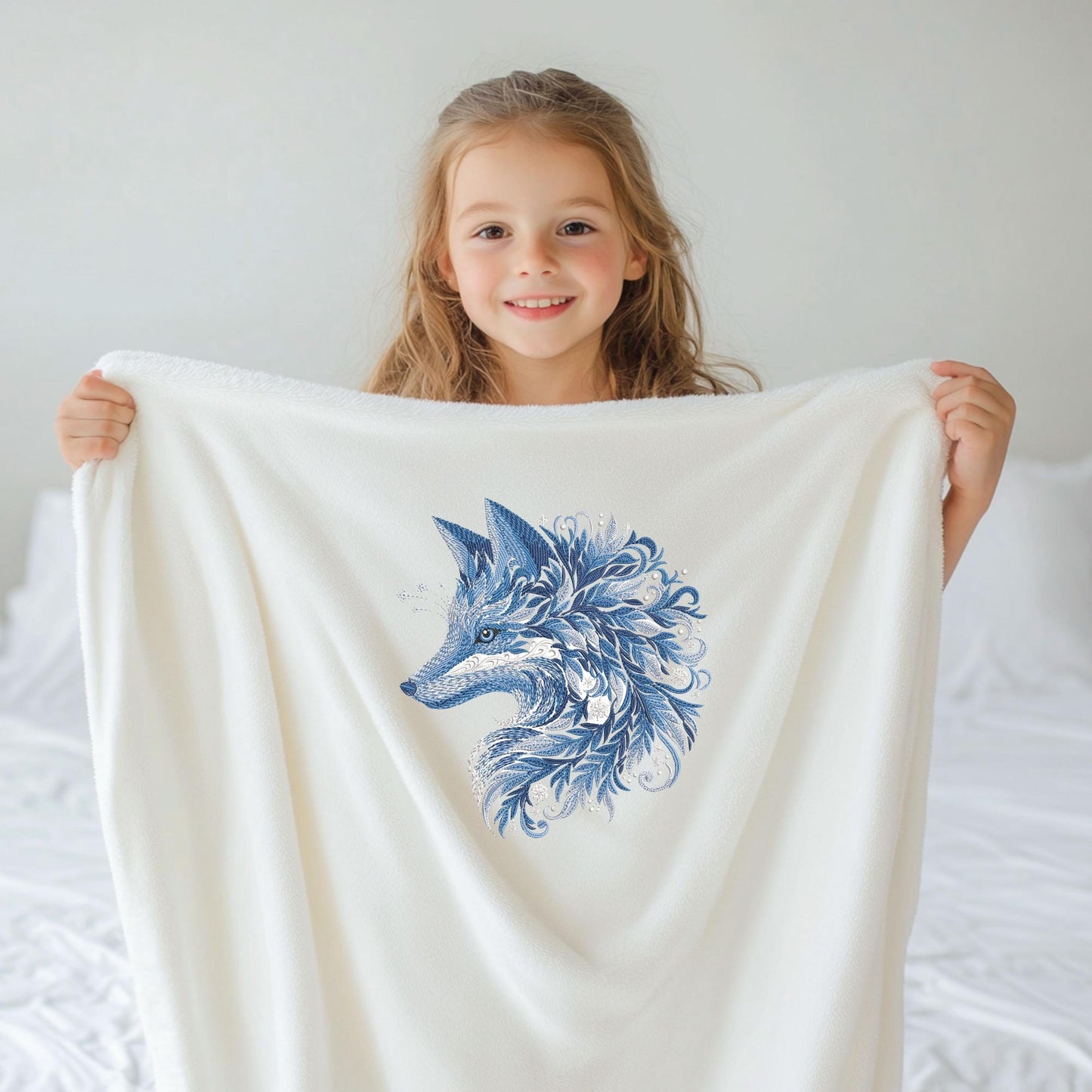 WINTER FOX — Machine Embroidery Design PES, Blue Winter Fox Embroidery Design, Ornamental Frost Fox Pattern, Winter Animal Embroidery File