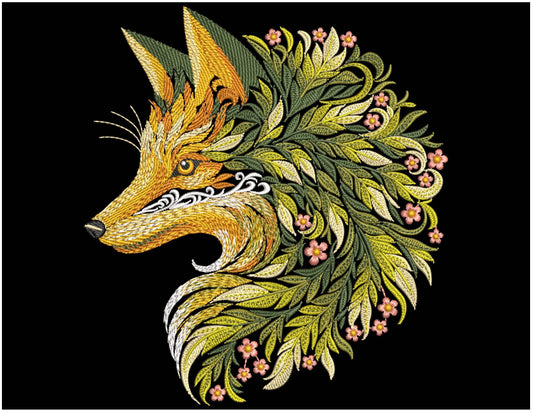 Leaf Fox Embroidery Design – Machine Embroidery Pattern PES, Forest Animal Pattern, Woodland Fox Head, Nature Embroidery File, Fox Pattern