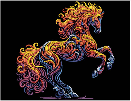 Fire Horse Embroidery Design 2026, Chinese Zodiac Horse Machine Embroidery PES, New Year Symbol Embroidery, Animal Embroidery, Horse Pattern