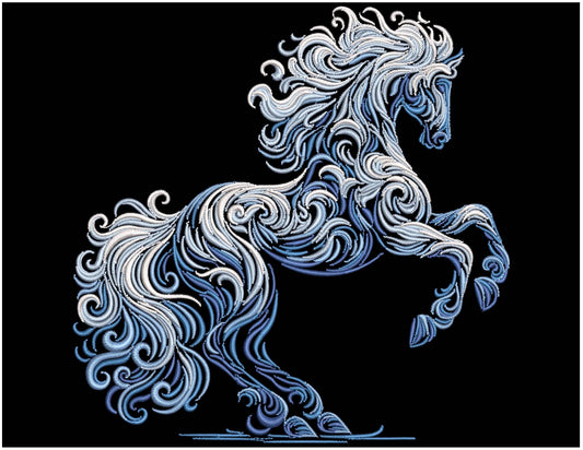 Winter Horse Embroidery Design PES DST JEF - Chinese Zodiac Horse 2026, Ice Blue Elegant Machine Embroidery File, Christmas New Year Decor