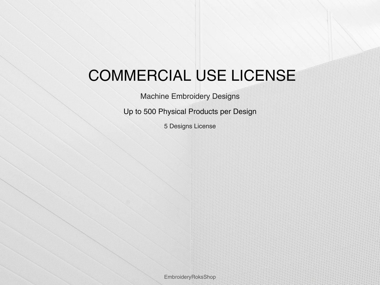 Commercial Use License – 5 Machine Embroidery Designs | Sell up to 500 Products per Design