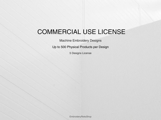Commercial Use License – 5 Machine Embroidery Designs | Sell up to 500 Products per Design