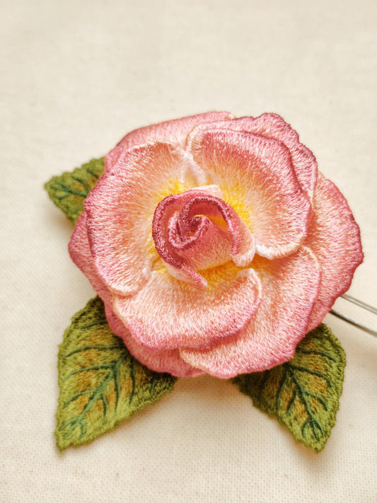 FSL Rose – Free Standing Lace Machine Embroidery Design, 3D Lace Flower Embroidery with Petals & Leaves, 3D FSL Rose Embroidery, Download