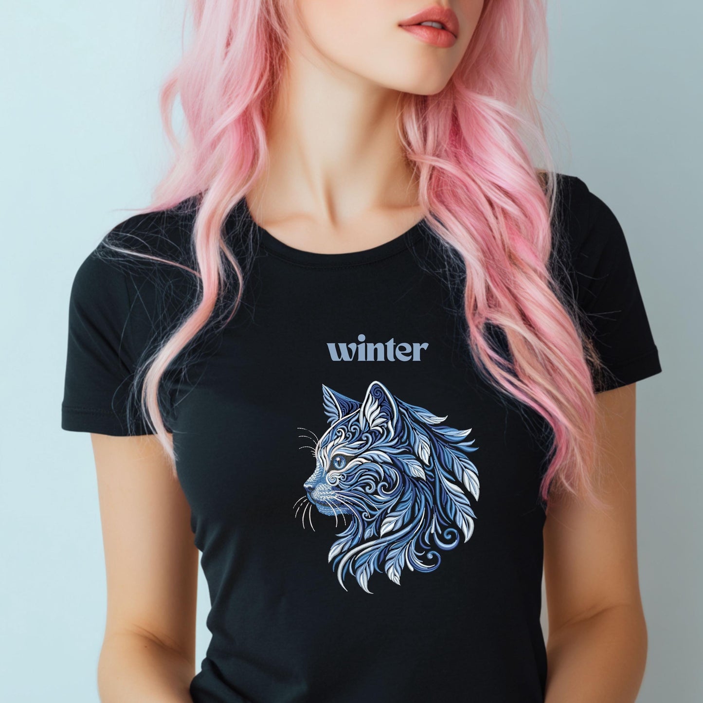 Winter Cat Embroidery Design, Blue Cat Machine Embroidery, Snow Cat Pattern, Animal Embroidery File, Winter Animal Design, Cat PES, DST, JEF