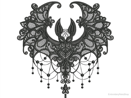 Gothic Bat FSL Lace Embroidery Design, Free Standing Lace Bat, Halloween Machine Embroidery Pattern, Bat Embroidery PES, DST