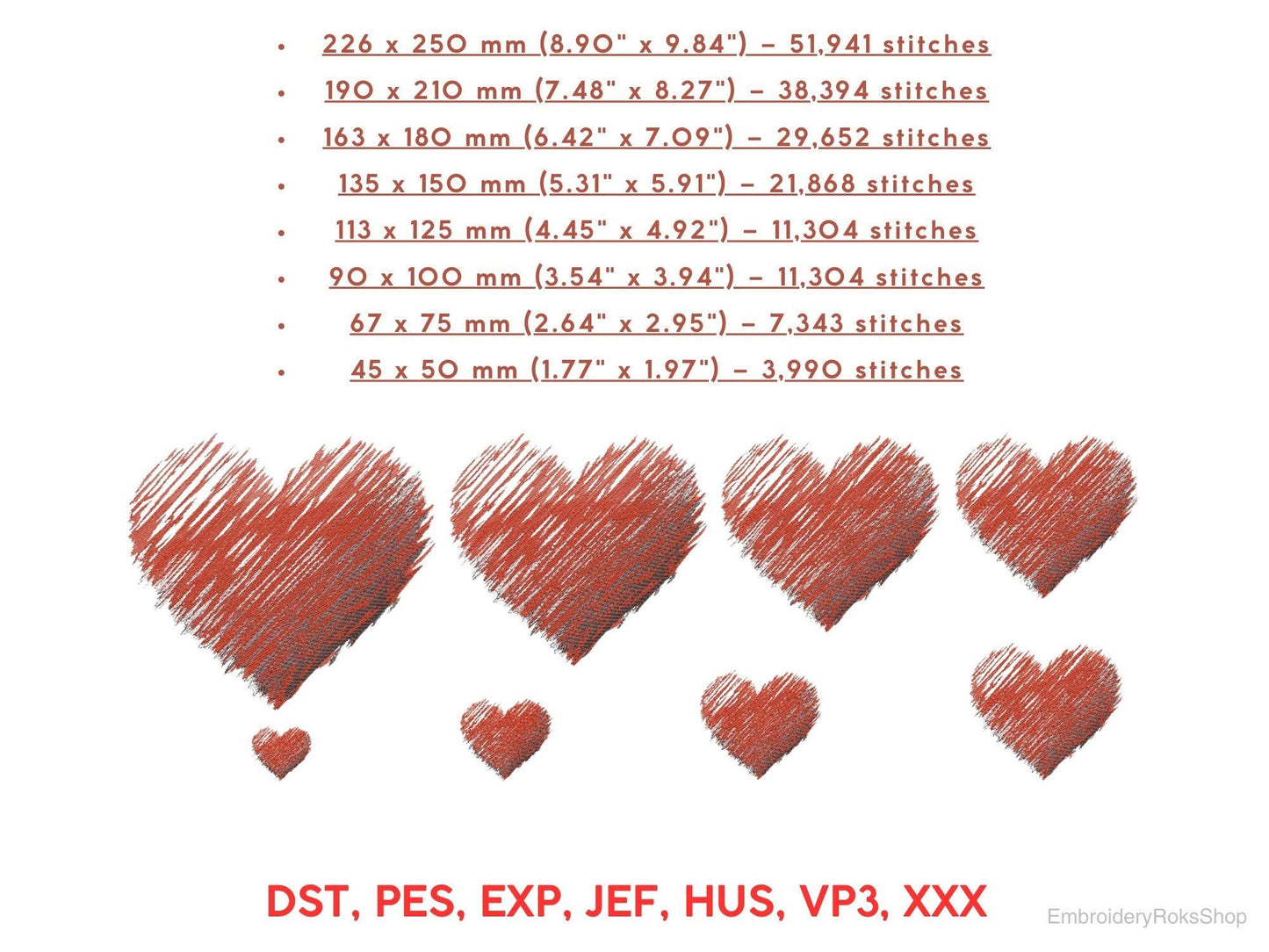 Scribbled Heart Embroidery Design PES, Valentine Machine Embroidery, Sketch Style Heart PES DST, Love Embroidery File, Romantic Pattern Pes