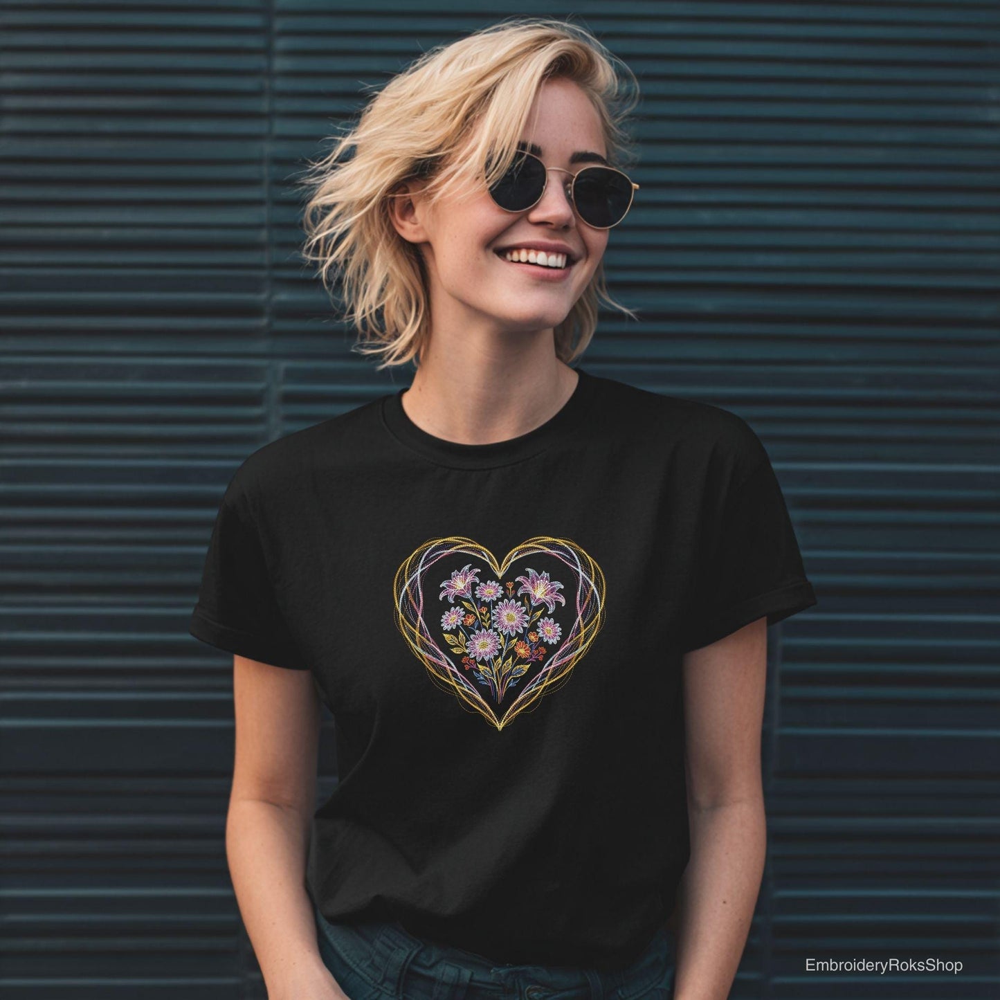 Valentine Neon Floral Heart Embroidery Design, Neon Floral Heart with Frame PES, Flower Heart with Frame Embroidery, Valentine's Embroidery