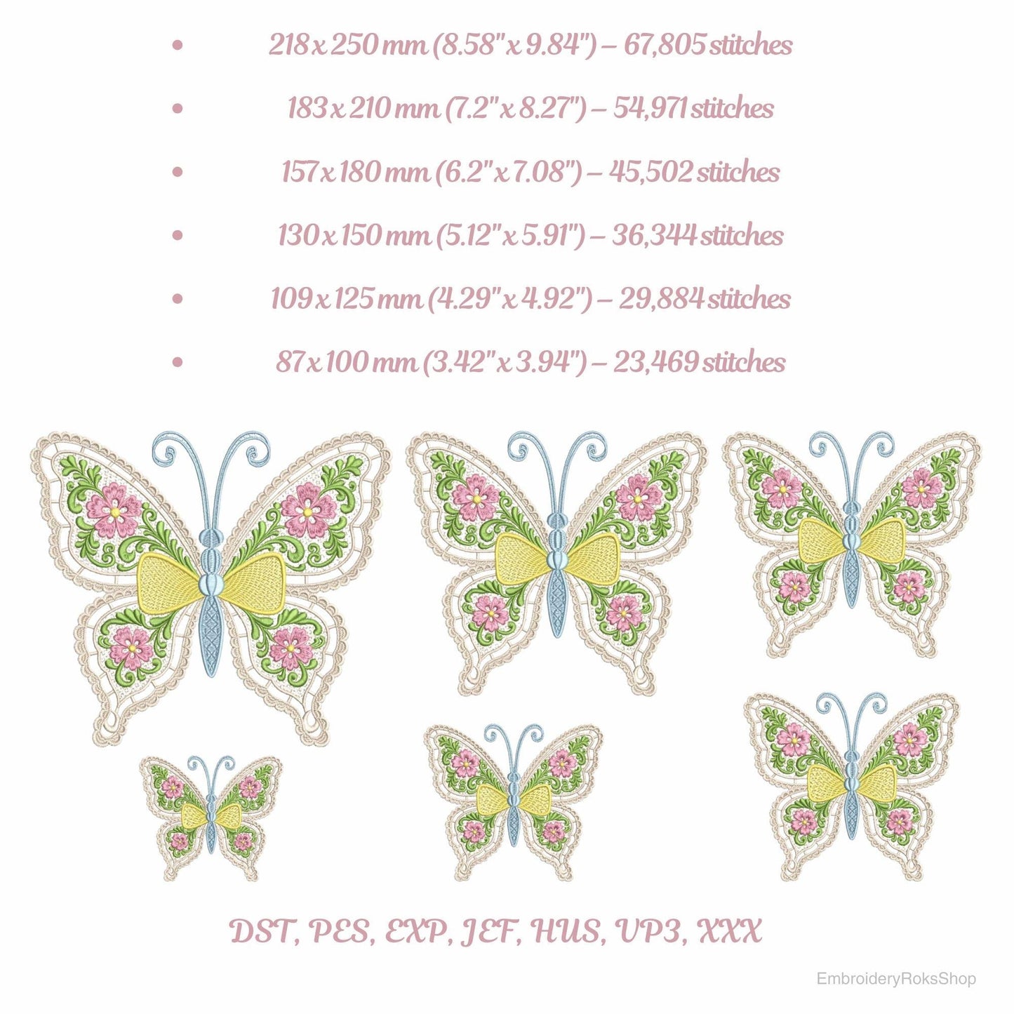 FSL Embroidery Butterfly Design - Machine Embroidery Pattern, Colorful Lace Butterfly, Instant Download, Floral Butterfly Embroidery PES DST