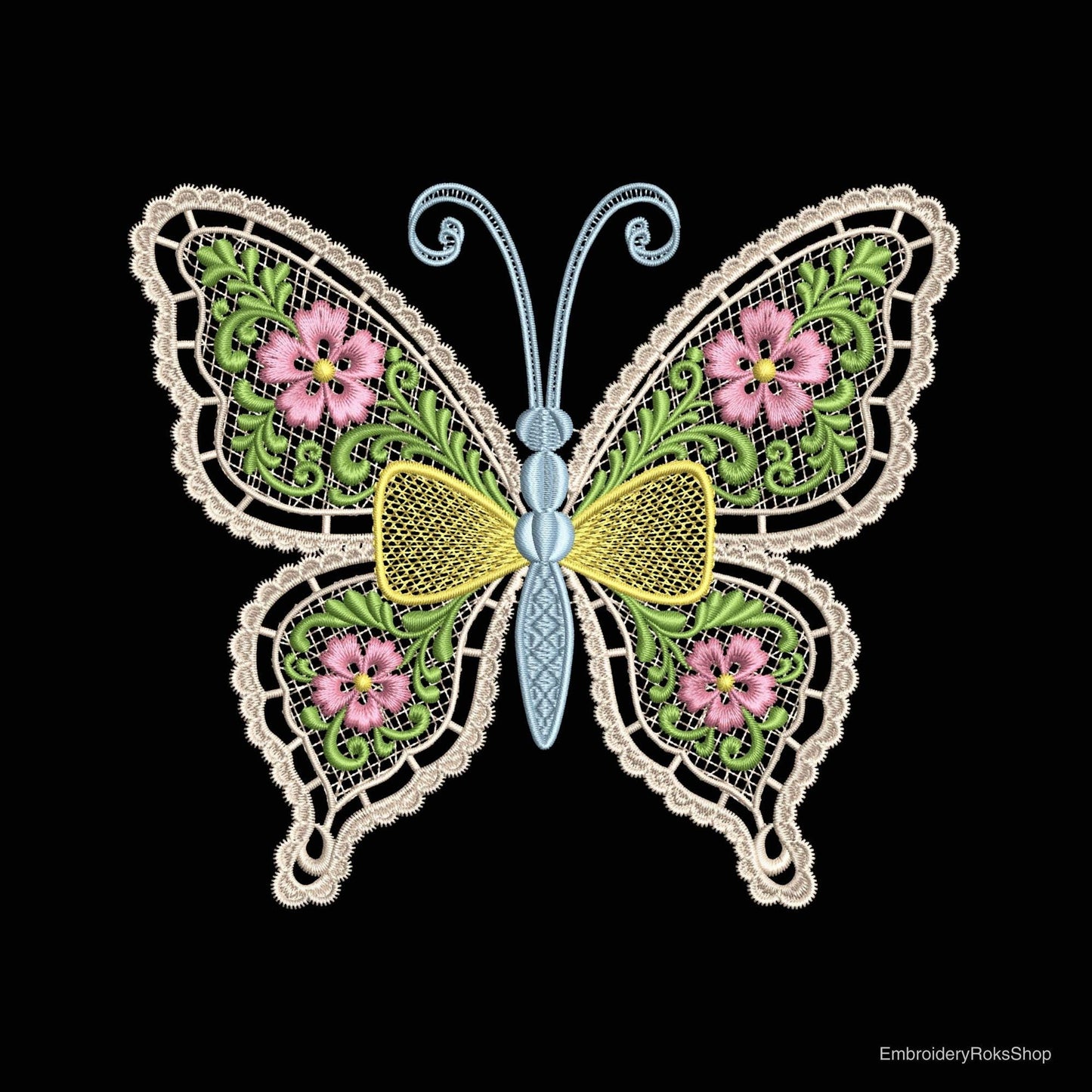 FSL Embroidery Butterfly Design - Machine Embroidery Pattern, Colorful Lace Butterfly, Instant Download, Floral Butterfly Embroidery PES DST