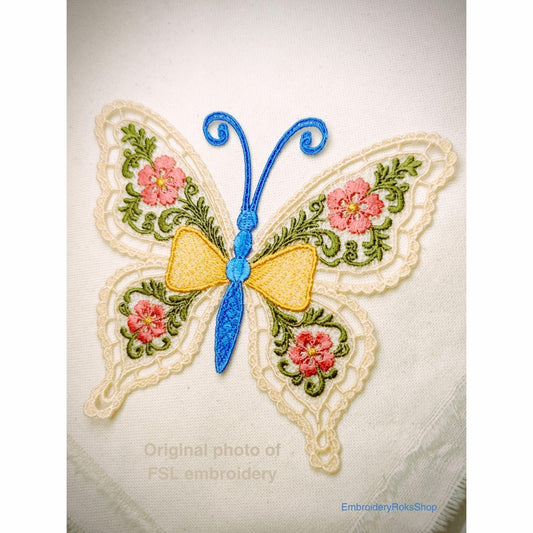 FSL Embroidery Butterfly Design - Machine Embroidery Pattern, Colorful Lace Butterfly, Instant Download, Floral Butterfly Embroidery PES DST