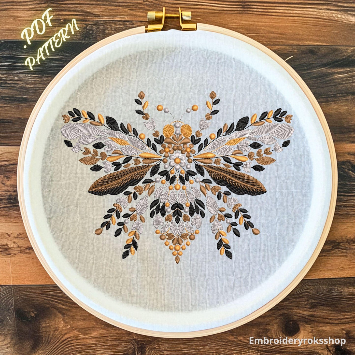 Botanical Bee Hand Embroidery Pattern, Floral Insect Design, Nature Inspired Stitching, Modern Folk Embroidery Art, Hoop Art Bee Pattern PDF