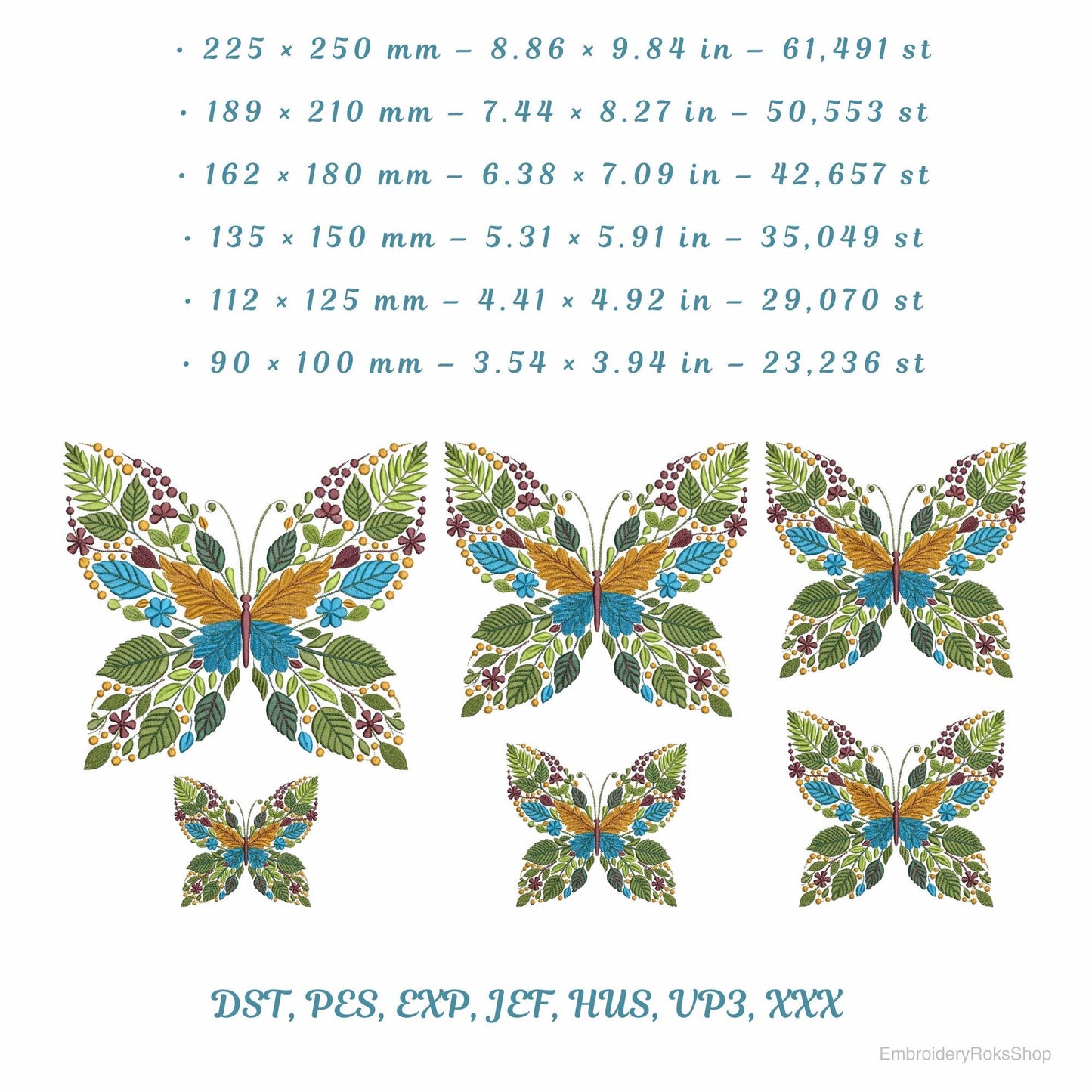 Floral Butterfly Machine Embroidery Design Botanical Wings, Pattern Nature Inspired Botanical Wings, Butterfly Pattern PES, DST, JEF File