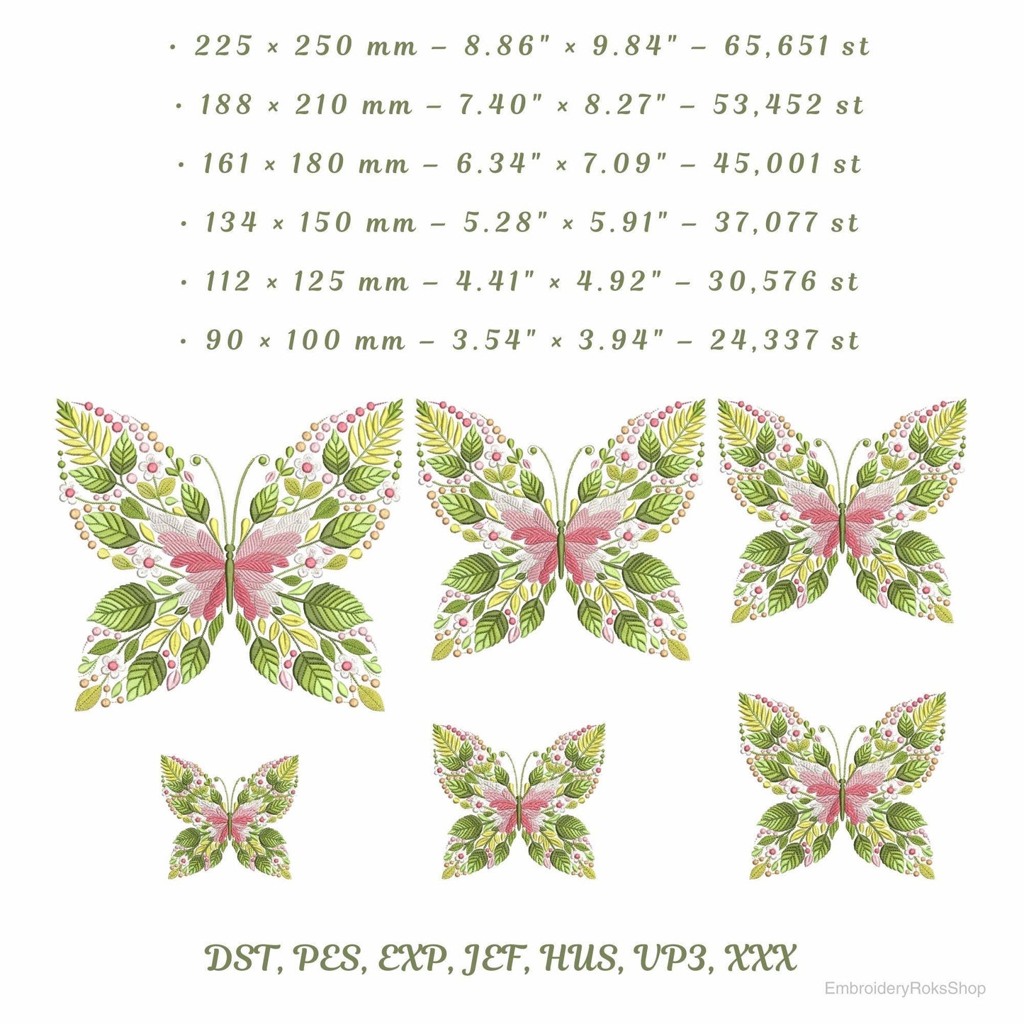 Floral Butterfly Machine Embroidery Design, Botanical Wings Nature, Insect Pattern for Jacket Bag Quilt Home Decor, Butterfly Pattern PES