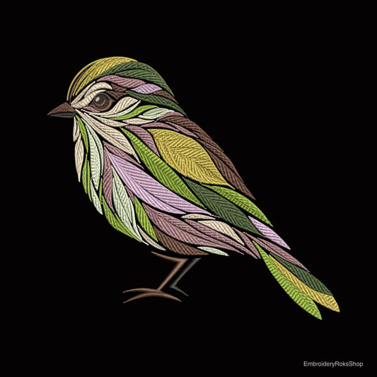 Floral Sparrow Machine Embroidery Design – Botanical Leaf Bird Pattern, Sparrow Machine Pattern PES, DST, VP3, Bird Embroidery PES Download