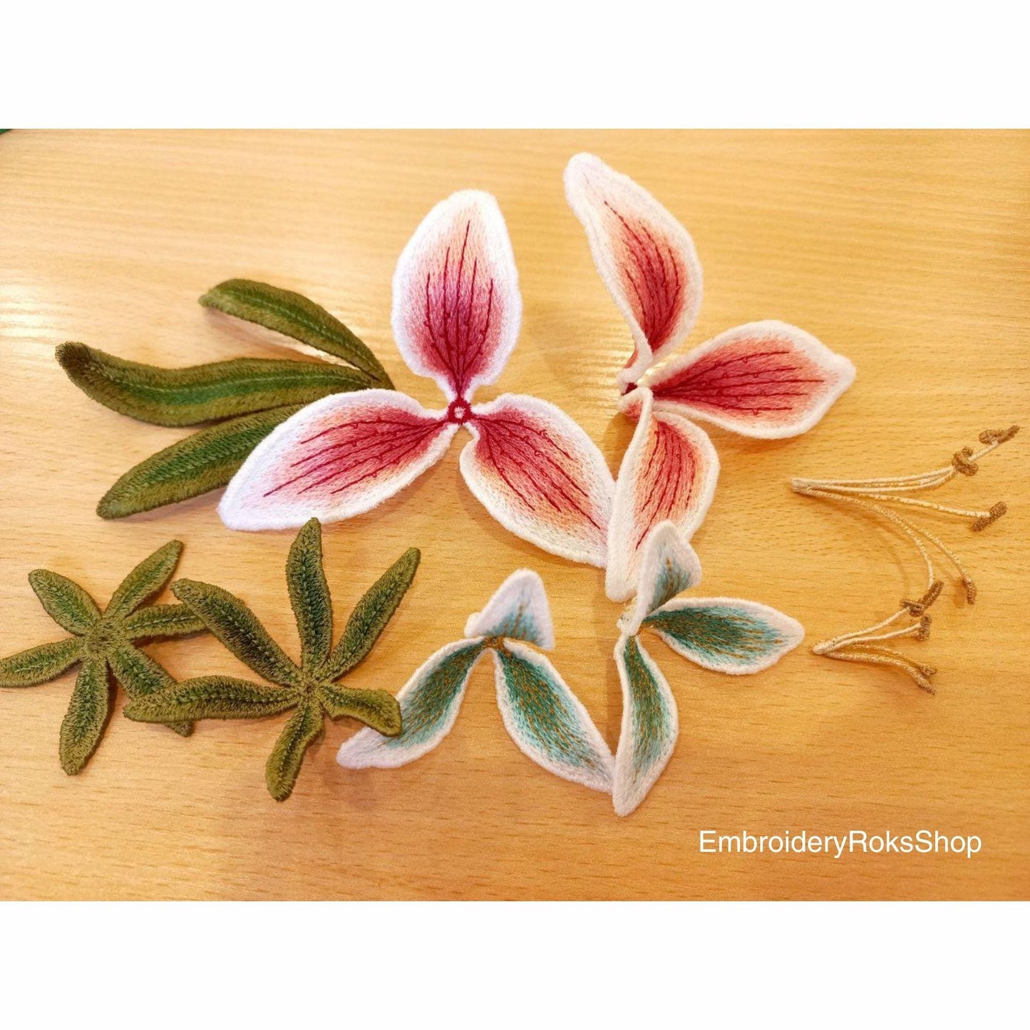 FSL Lily Flower Embroidery Design – Freestanding Lace 3D Floral Applique – Machine Embroidery Pattern Set, Floral Embroidery FSL PES, dst