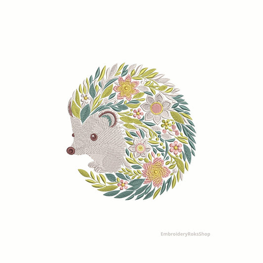 Floral Hedgehog Embroidery Design – Cute Hedgehog Machine Embroidery Pattern, Autumn Embroidery – Instant Download, Hedgehog PES DST JEF VP3