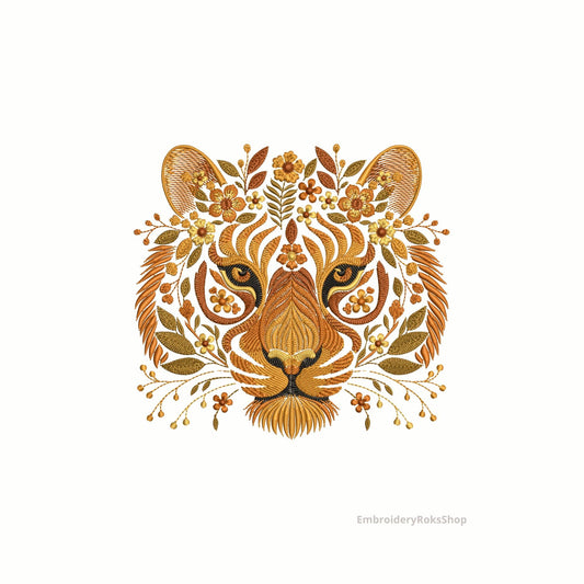 Autumn Tiger Embroidery, Elegant Floral Tiger Design, Fall Embroidery PES, Perfect for Fall Projects, Floral Tiger Pattern, Tiger PES File