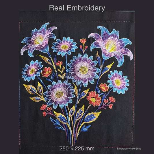 Floral Heart Embroidery Design, Valentine Machine Embroidery, Romantic Flower Heart for Love, Wedding & Gifts, Neon Flower Heart PES DST JEF