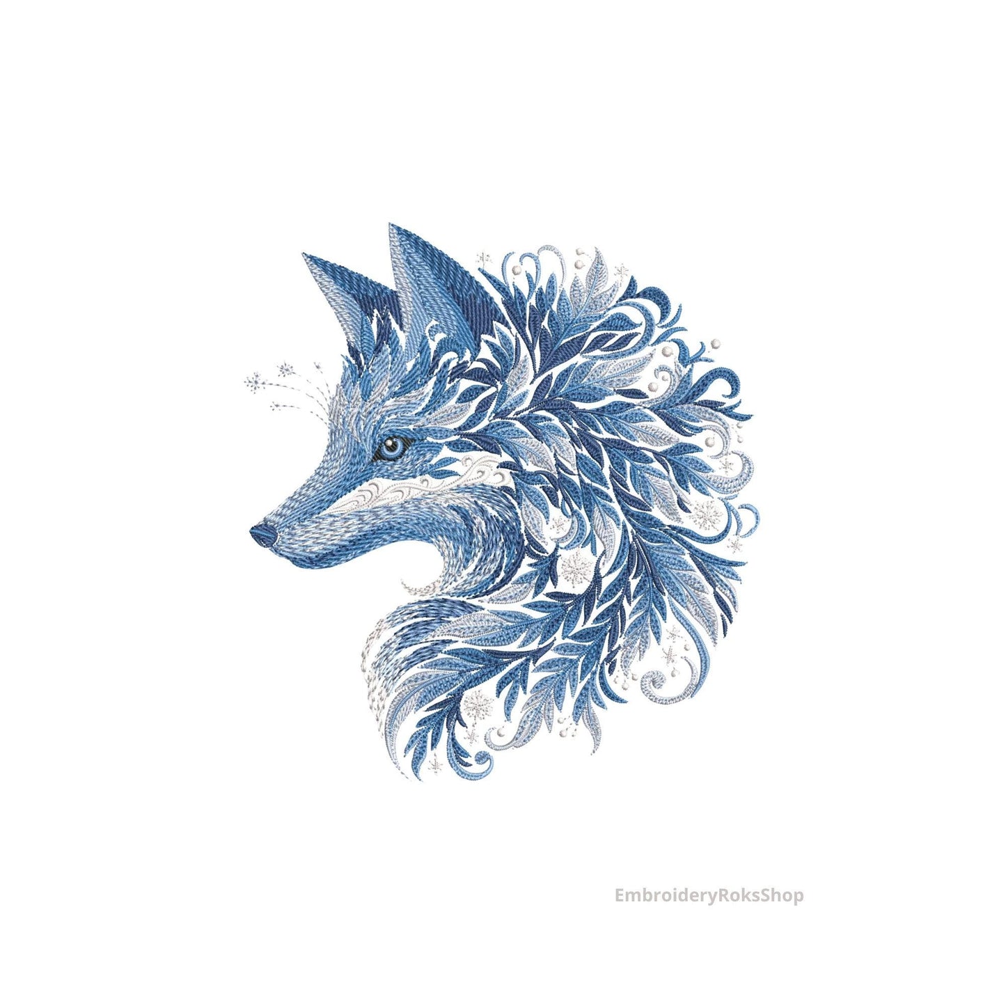 WINTER FOX — Machine Embroidery Design PES, Blue Winter Fox Embroidery Design, Ornamental Frost Fox Pattern, Winter Animal Embroidery File