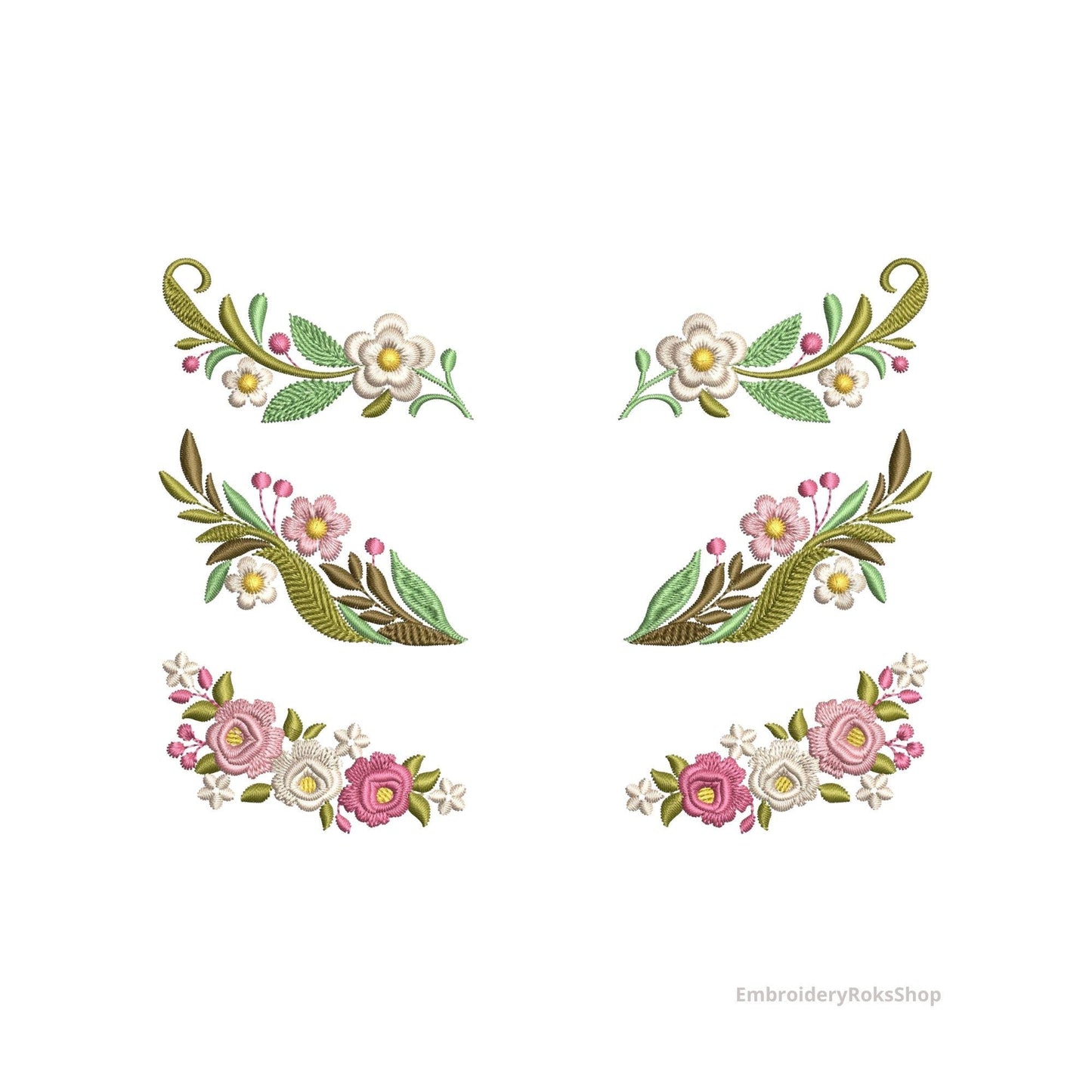 Floral Monogram Corner Embroidery Designs – Elegant Botanical Frame Set, Machine Embroidery File, Wedding Initial Decor PES DST JEF Download