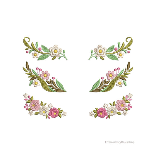 Floral Monogram Corner Embroidery Designs – Elegant Botanical Frame Set, Machine Embroidery File, Wedding Initial Decor PES DST JEF Download