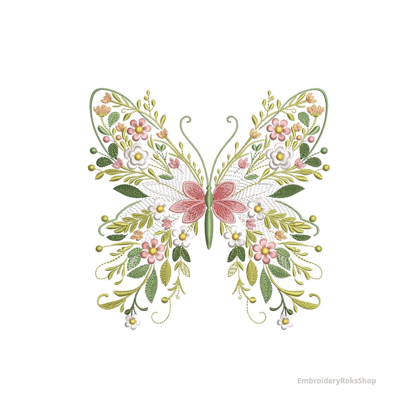 Floral Butterfly Machine Embroidery Design: Nature Garden Pattern, Butterfly Embroidery Pattern, Summer Embroidery, Instant Download PES DST